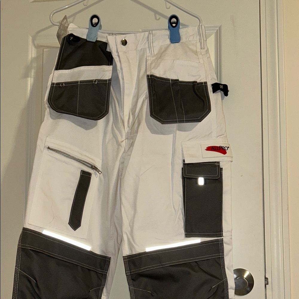White and Dark Gray Men's Cargo Work Pants